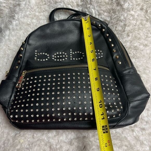 Bebe faux leather black mini backpack with rhinestones and gold studs accents - Picture 11 of 13